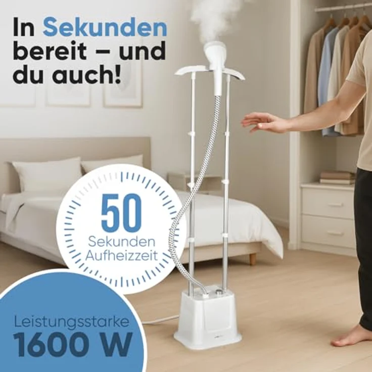 Clatronic TDC 3809 Dampfglätter 1600W Weiß, mit abnehmbarem Wassertank, 3-stufiger Dampfstoß-Einstellung und Teleskopgestänge – Bild 3