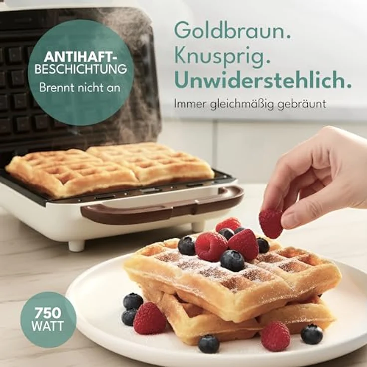 Lebenlang 3-in-1 Sandwichmaker, Waffeleisen und Kontaktgrill, 750 W mit Timer, Holzdesign – Bild 3