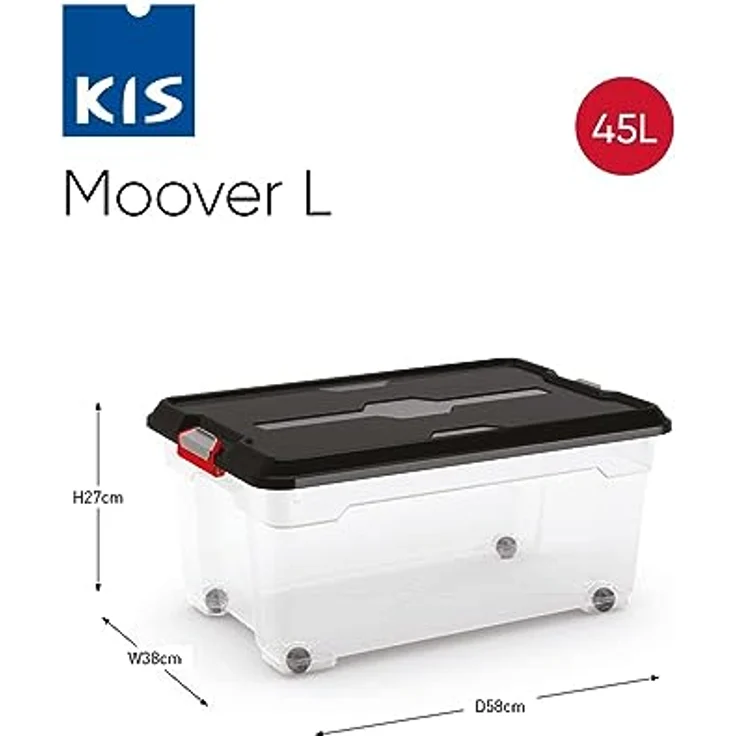 KIS L Aufbewahrungsbox Moover Box 43 Liter in schwarz-transparent, Plastik, 58x38x27 cm – Bild 2