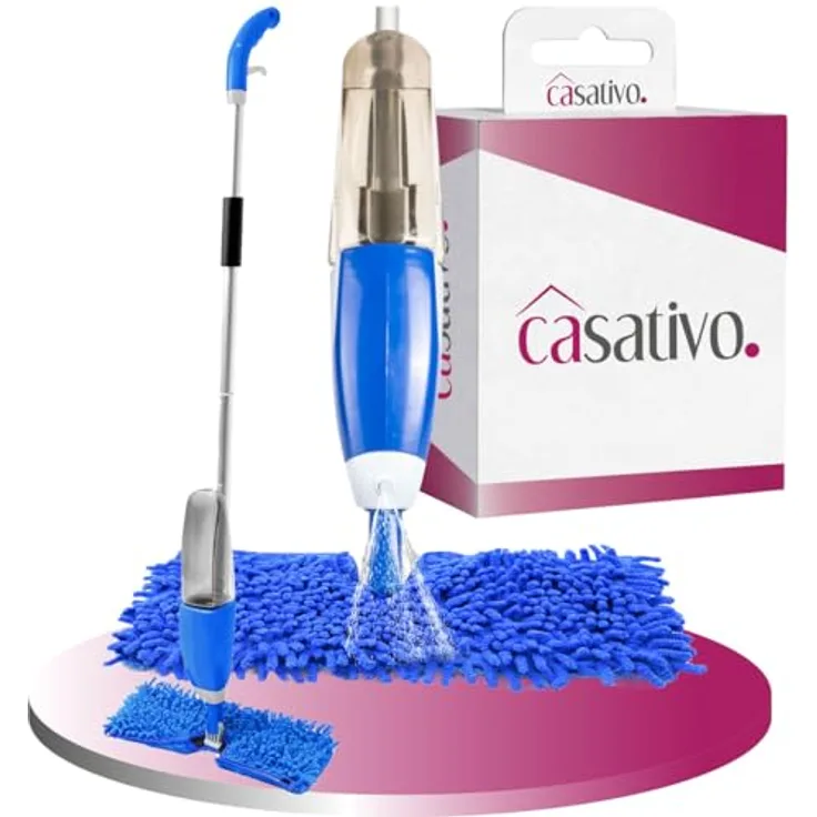 Casativo Bodenwischer-Set 2 in 1, nass-trocken mit Sprühfunktion, 700 ml Wassertank, 180°-Schwenkkopf, inkl. 2 Wischtücher