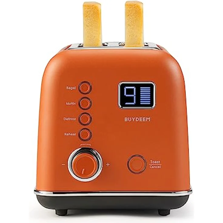 Buydeem Toaster DT730E, 2-Slice Automatic Metal Toaster mit motorisierter Auto-Lift-Funktion, LCD-Display, Koi Red – Bild 1