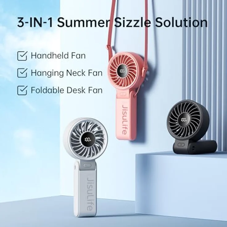 Jisulife Handventilator Life9, tragbarer USB-Ventilator mit 5000 mAh Akku und ergonomischem Design, grau – Bild 7