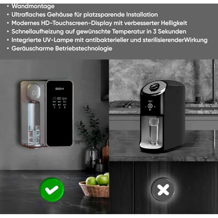 BEM Unicora Wasserfilter Umkehrosmoseanlage mit UV-Direktanschluss, Heißwasserspender, 6 Temperaturstufen, TDS Monitor – Bild 5