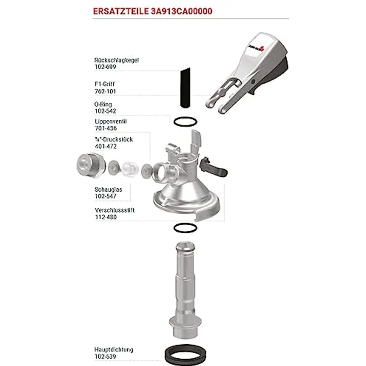 Micro Matic KEG Zapfkopf Typ A, Flachzapfkopf mit Kelleranstich, Messing Gehäuse, integriertes Doppel Rückschlagventil – Bild 3