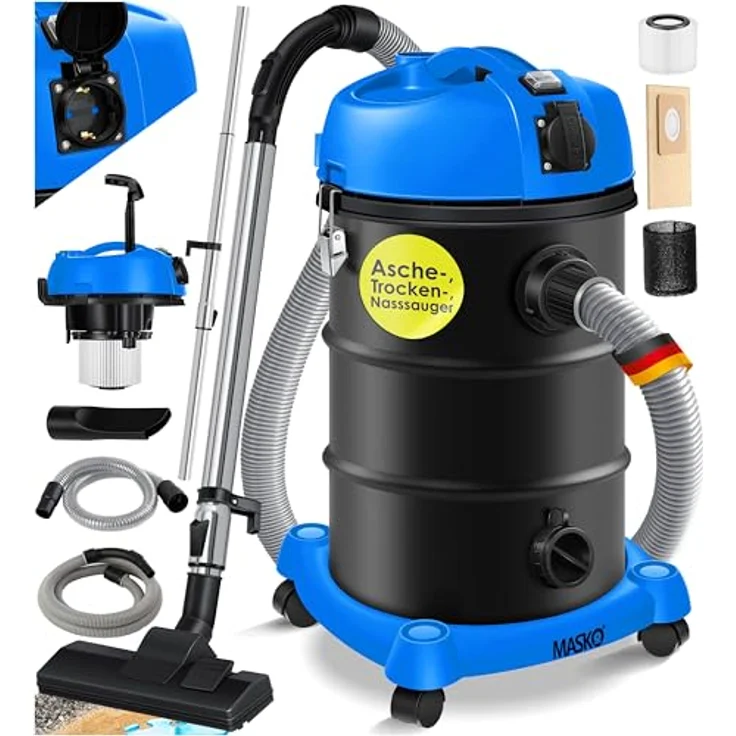 MASKO 6IN1 Industriestaubsauger Staubsauger Nass Trocken Sauger Aschesauger 2300W + Steckdose   Blasfunktion   Trocken-Saugen & Nass-Saugen   Industrie-Sauger mit & ohne Beutel   beutellos Blau – Bild 2