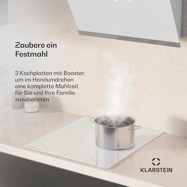 Klarstein Delicatessa Induktionskochfeld - 3-Zonen Einbau-Induktionskochplatte, 6600W mit Boostern, Slider Touch Control, Timer & Kindersicherung, Weiß, Kompaktes 45cm Design – Bild 2