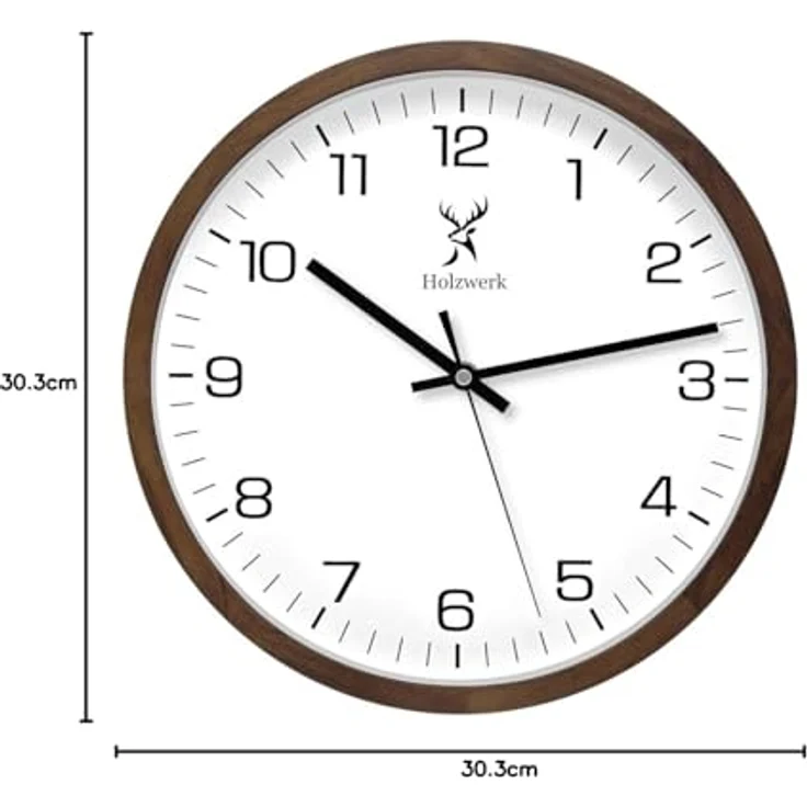 Holzwerk Wanduhr Designer Loft, Quarz Wanduhr aus massivem Fichten-Holz, weiß/grau, lautlos, 30 cm – Bild 8