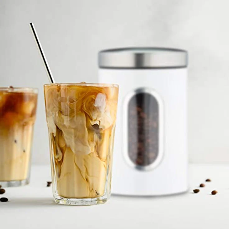 Relaxdays Vorratsdose, mit Deckel & Sichtfenster, 1,4 L, für Kaffee, Mehl, Pasta, Aufbewahrungsdose Küche, Metall, grau, 17 x 11 x 11 cm – Bild 3