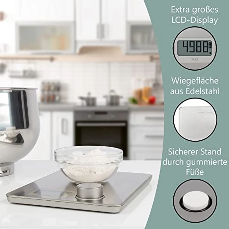 ProfiCook® Küchenwaage ohne Batterien | Küchenwaage digital mit kinetischer Energie | Waage mit Messbereich von 1g - 5kg und großem Display | mit Tara-Funktion und versch. Messeinheiten – PC-KW 1263 – Bild 3