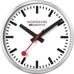 Mondaine Wanduhr A990.Clock.16SBB 25cm - Bahnhofsuhr in Silber aus gebürstetem Aluminium mit rotem Sekundenzeiger staubbeständig