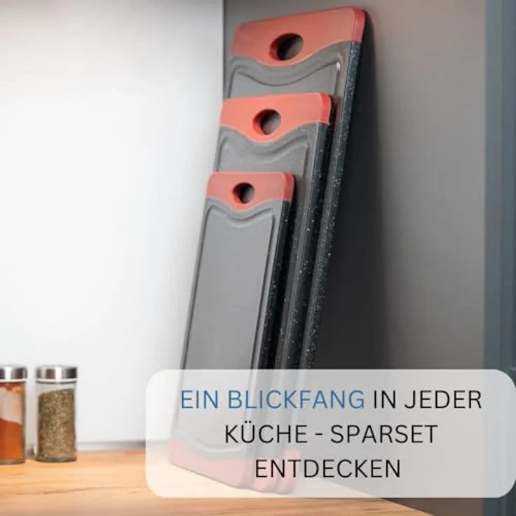 Westmark Kunststoff-Schneidbrett, 37 x 25,5 x 1,4 cm, Mit Saftrille, Granitoptik, Anthrazit-Rot, 6216224G – Bild 8