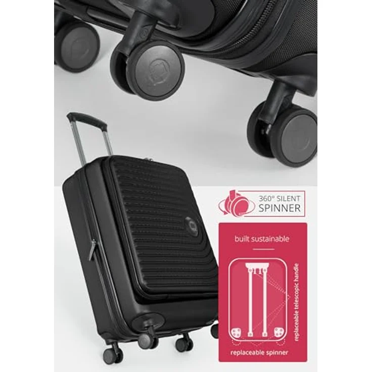Hauptstadtkoffer Mitte, Handgepäck Toploader 55x40x20 cm, TSA mit Laptopfach, 4 Rollen, Hartschalenkoffer, Schwarz – Bild 5