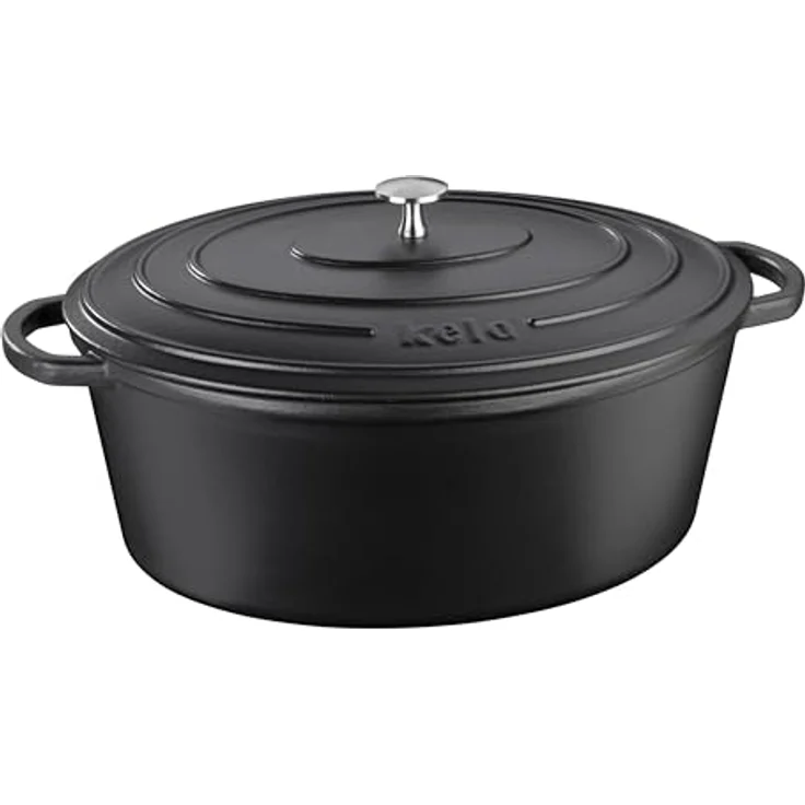 Kela 12473 Bräter mit Deckel, Gusseisen, le-Beschichtung, Hohe Wärmespeicherung, Induktionsgeeignet, 6,5 L, Schwarz, Oval, Calido – Bild 2