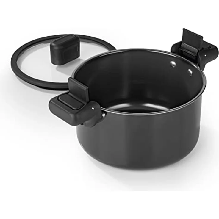 N8WERK Aluguss-Energiespartopf 5,8 L | Wärmeabweisende Griffe, Glasdeckel mit Silikonumrandung | Innen antihaftbeschichtet, außen hitzebeständig | Für alle Herdarten geeignet, auch Induktion – Bild 5