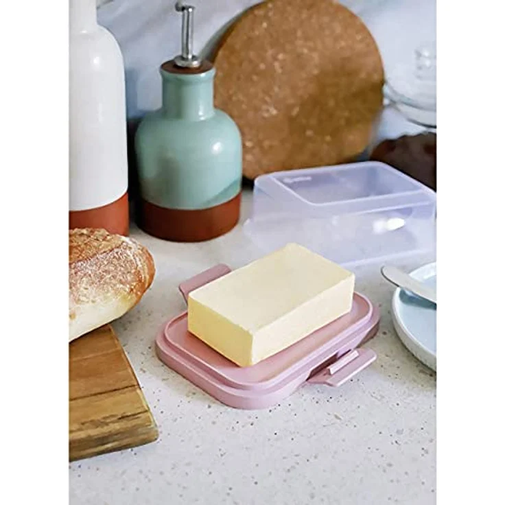 ENGELLAND - 1 x Stapelbare Butterdose mit Deckel und Klick-Verschluss, Grau/Transparent, Plastik-box, Butter-Glocke, BPA-frei, Mehrzweck, robust – Bild 2