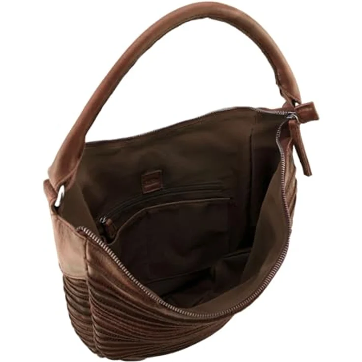 FredsBruder Riffeltier S, Schultertasche aus Leder, 33 cm, beige mit Reißverschluss- und Steckfächern – Bild 3