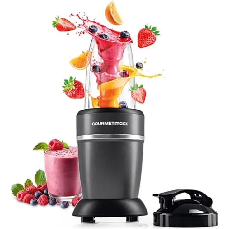 GOURMETmaxx Nutrition Mixer Pro 1.000, Standmixer mit 1000-Watt-Motor, 550 ml Becher und 6-fach Edelstahl-Präzisionsklinge, inklusive Zubehörset M