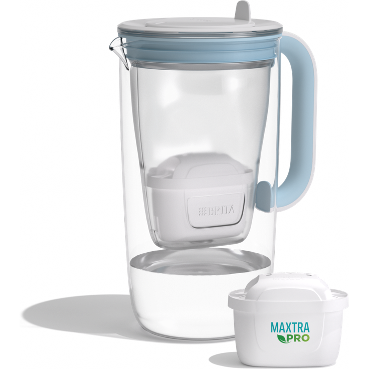 BRITA Tischwasserfilter aus Borosilikatglas – stoßfest, nachhaltig, mit biobasiertem Trichter, LED-Wechselanzeige und MAXTRA PRO ALL-IN-1 Filter für reinen, besseren Wassergenuss