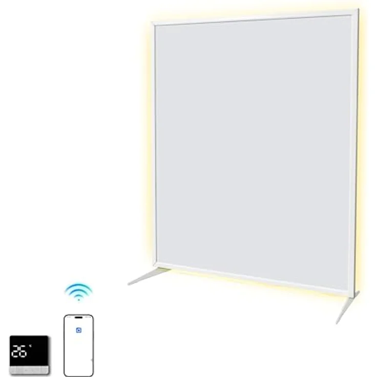 SHX Premium Infrarot Heizung mit WIFI 500W, 5-10 qm, Decken- oder Wandmontage, Standgerät, dimmbare Ambiente Beleuchtung, Fernbedienung, Fenstererkennung, LED Display, Carbon Crystal PET Oberfläche – Bild 1