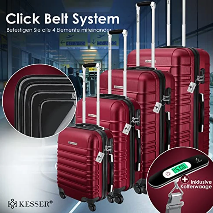 KESSER® 4tlg. Hartschalenkofferset Hartschalenkoffer Reisekoffer Set Reisekofferset Trolley Koffer Inkl. Kofferwaage + Gepäckanhänger Rollkoffer Schloss 4 Rollen ABS-Hartschale Teleskopgriff S-M-L-XL – Bild 4
