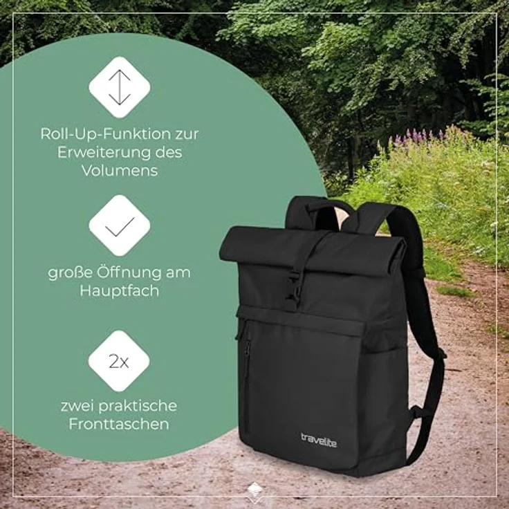 travelite BASICS Rollup Rucksack, Freizeit- und Arbeitsrucksack mit Laptopfach 15,6 Zoll, atmungsaktive Rückwand, in mehreren Trendfarben erhältlich – Bild 6