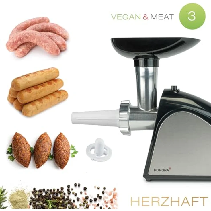 Korona 25200 Edelstahl Fleischwolf für herzhafte und süße Speisen - Inklusive Gebäck-, Kebbe-, und Wurstfülleraufsatz – Bild 6