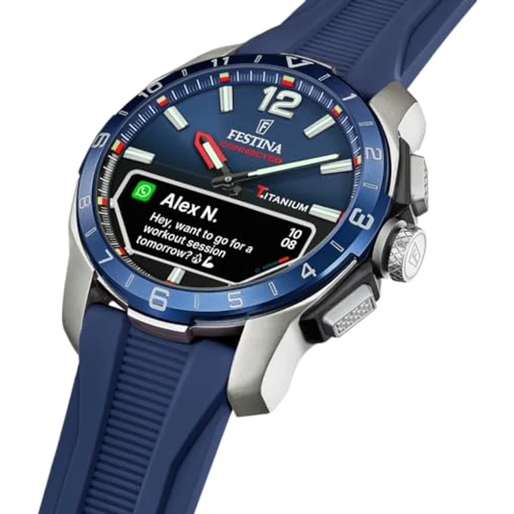 Festina Herrenuhr F23000/1 Connected D Titan Gehäuse silberfarben Kautschukarmband blau, blau – Bild 3