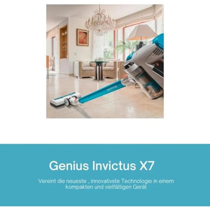 Genius Invictus X7 Akku-Staubsauger (13 Teile) Beutelloser und kabelloser 2in1 Staubsauger mit 380 Watt Saugleistung und integrierten LED-Spot-Lichter, Lithium-Ionen Akku (30 min) – Bild 2