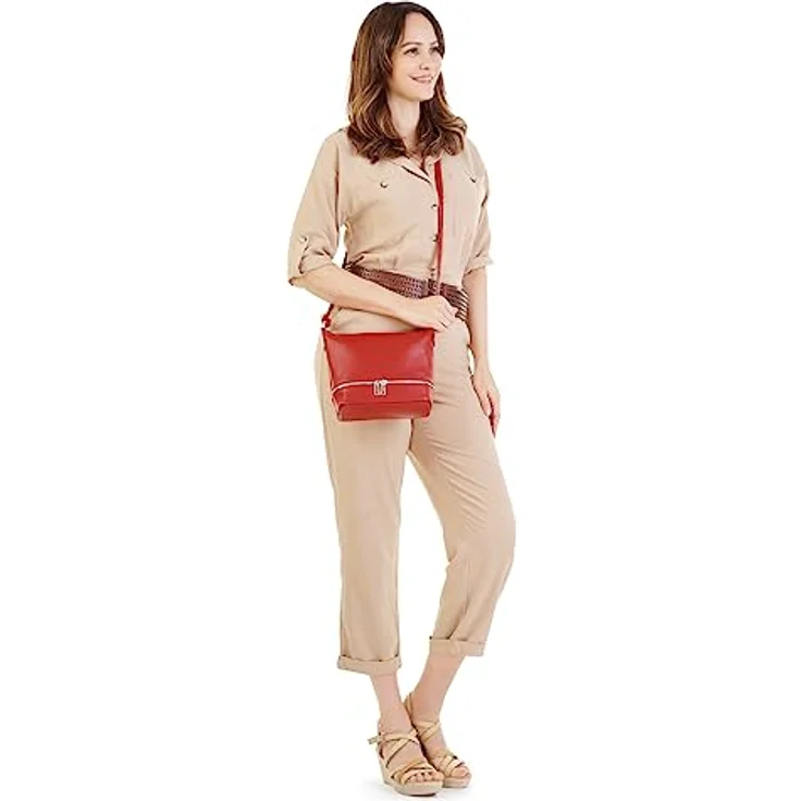Cluty Umhängetasche, echt Leder, Made in Italy - Damen Umhängetasche mit glänzenden Details, beige innen – Bild 2