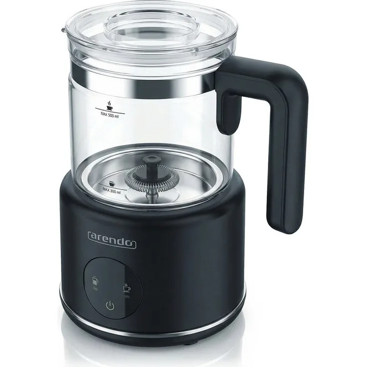 Arendo Milchaufschäumer Milk Sphere, elektrisch mit 500 ml Glaskrug, 600 W, 6 Programme für heiß-kalten Milchschaum, inkl. Rühr- und Schneebesen-Einsatz