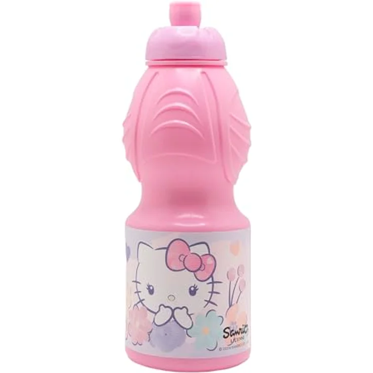 Hello Kitty Trinkflasche 400 ml, Sportflasche für Kinder mit Tropfschutz und Anti-Rutsch-Band – Bild 1