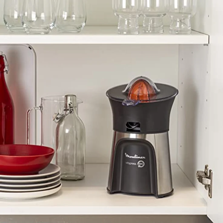 Moulinex PC603D Elektrischer Entsafter mit Direktserviersystem, Inklusive 3 Presskegel, Automatisches Ein-- Ausschalten, Tropfstopp System, 100W, Edelstahl- dunkelgrau – Bild 6