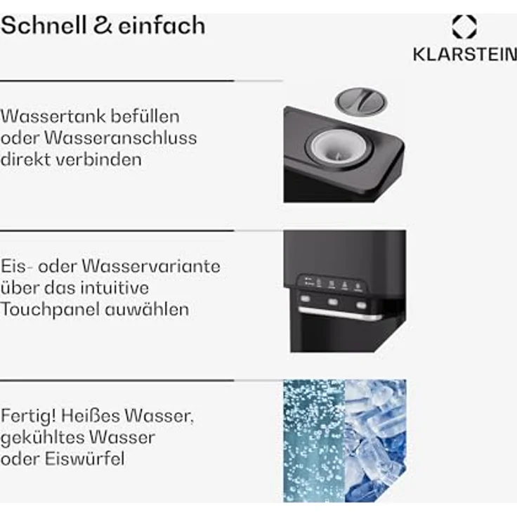 Klarstein Eiswürfelmaschine Aqueous, 3-in-1 mit Heiß- und Kaltwasserdispenser, selbstreinigend, 20 kg Eis pro Tag, BPA-frei – Bild 4