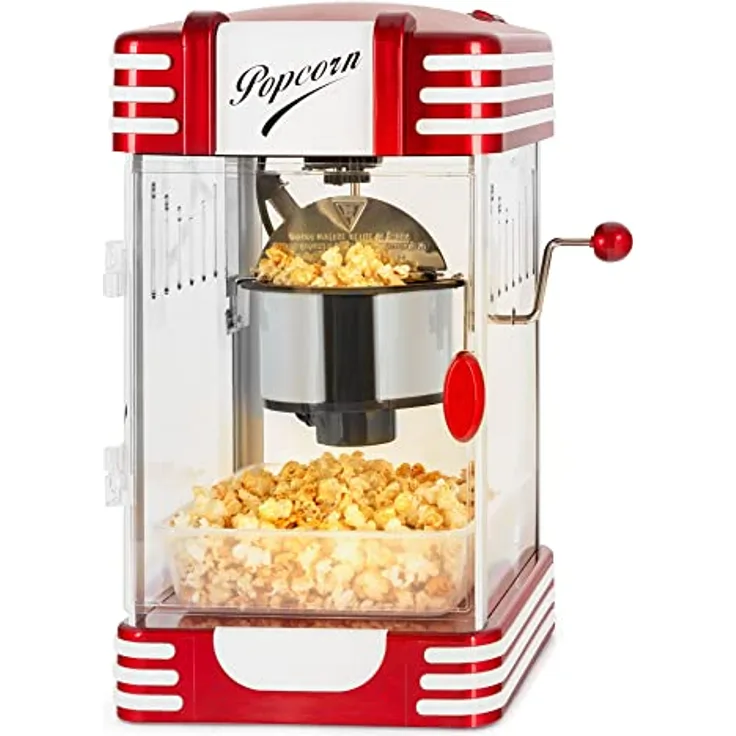 Stagecaptain PCM-300 Popcorn Maschine - Retro-Design - Kurze Aufheizzeit - Mit Dosierlöffeln - Problemlose Reinigung - Dekorative Innenbeleuchtung - Rot/Weiß