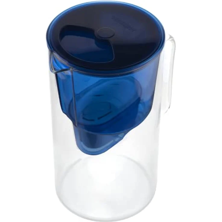 Wessper Wasserfilterkanne aus Glas 2.5 L Kompatibel mit Brita-Wasserfilterkartuschen, Inklusive 1 Wasserfilter-Kartusche, Reduziert Kalk und Chlor, Marineblau – Bild 3