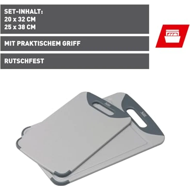 Silit Schneidebrett-Set 2-teilig, Kunststoff, Küchenbrett mit Saftrille, Aufhänge-- Tragegriff, 2 Größen, klingenschonend – Bild 3