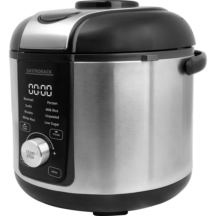 Gastroback 42519 Rice Control Low Carb & Steam Reiskocher, 3L für Reis, Suppen, Eintöpfe und Gemüse-Dämpfen