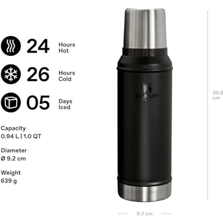 Stanley 1913 Classic Legendary 0.94L Isolierflasche, hält 24 Stunden heiß oder kalt, spülmaschinenfest, BPA-frei, Edelstahl, schwarz 2.0 – Bild 2