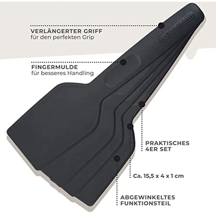 Fackelmann Statement Spachtel für Raclette 4er Set – Schaber mit ergonomischem Griff und Daumenmulde – Raclett-Schieber im praktischen 4 Stk Bundle – ca. 15,5 x 4 x 1 cm, Grau – Bild 3