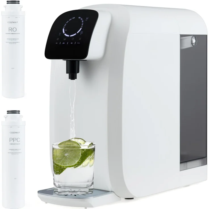 COSTWAY Umkehrosmose Wasserfilter, RO+PPC Wasserfiltrationssystem mit UV-Licht, 5-stufige Filtration, Weiß + Schwarz, 2L Reinwassertank