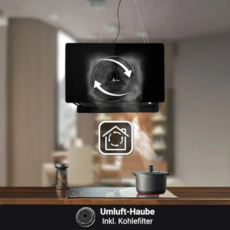 KKT KOLBE CUBE60FB, A+++ Dunstabzugshaube 60 cm, 684 cbm/h Umluft, 9 Stufen, Smart WLAN, freihängend, schwarz, Glas, LED-Beleuchtung, Nachlaufautomatik – Bild 2