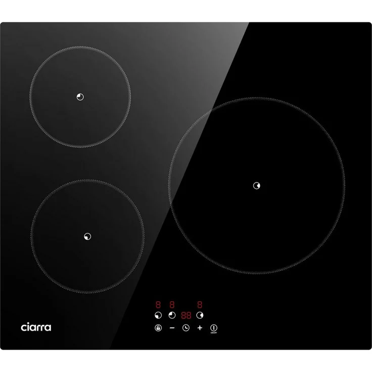 CIARRA Induktions-Kochfeld VM3BIH-F, 60 cm Schwarz Einbau-Kochfelder mit 3 Zonen und Timer