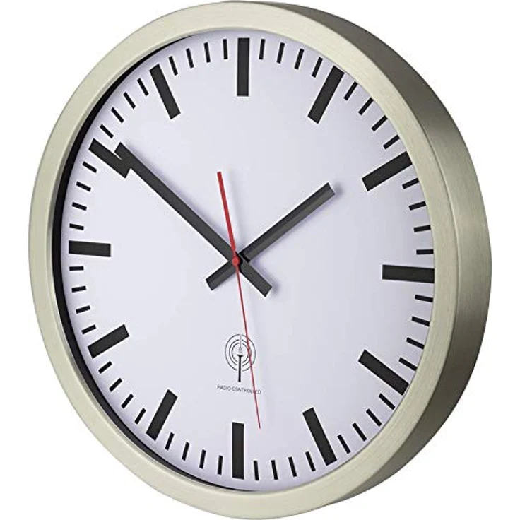 Eurotime Funkwanduhr 40 cm Silber, mit Bahnhofszifferblatt, automatische Zeitanpassung, nur für Innen, 56862-07 – Bild 2