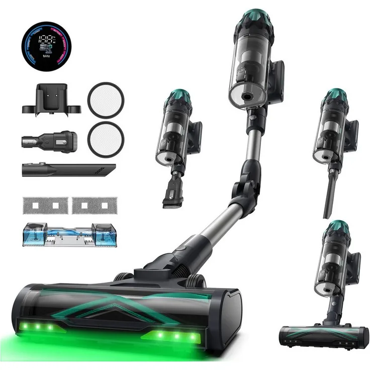Vactidy Akku-Hand- und Stielstaubsauger V15 Max, 600 W, beutellos, Saugen und Wischen, DualGreen-Technologie, 7-Zyklon-System, 60 Min Laufzeit, LED-Display