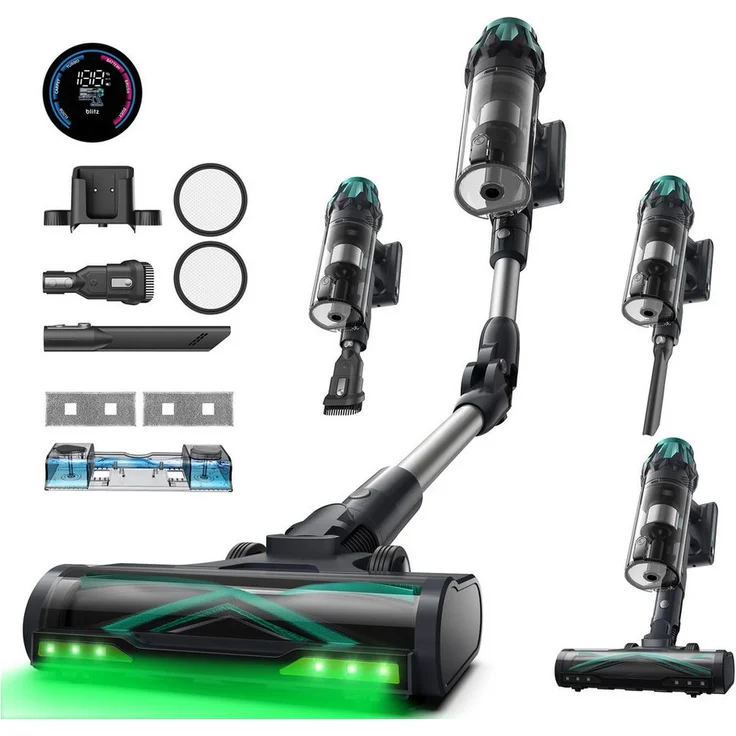 Vactidy Akku-Hand- und Stielstaubsauger V15 Max, 600 W, beutellos, Saugen und Wischen, DualGreen-Technologie, 7-Zyklon-System, 60 Min Laufzeit, LED-Display