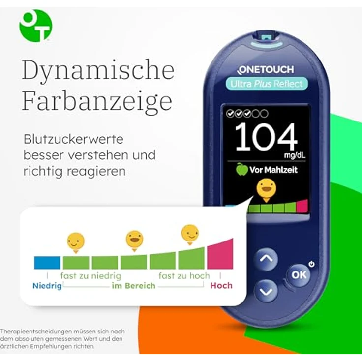 OneTouch Ultra Plus Reflect® Blutzucker-Messgerät (mg/dl) I Diabetes-Testset in Stoffbeutel, tragbar mit schnellen & genauen Ergebnissen, 20 Sprachen, global bewährt – Bild 3