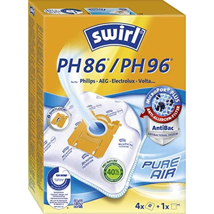 Swirl PH86/PF99 MicroPor® Plus Green Staubsaugerbeutel, 4er Pack mit Anti-Allergen-Filter und Dirtlock® Staubverschluss – Bild 1
