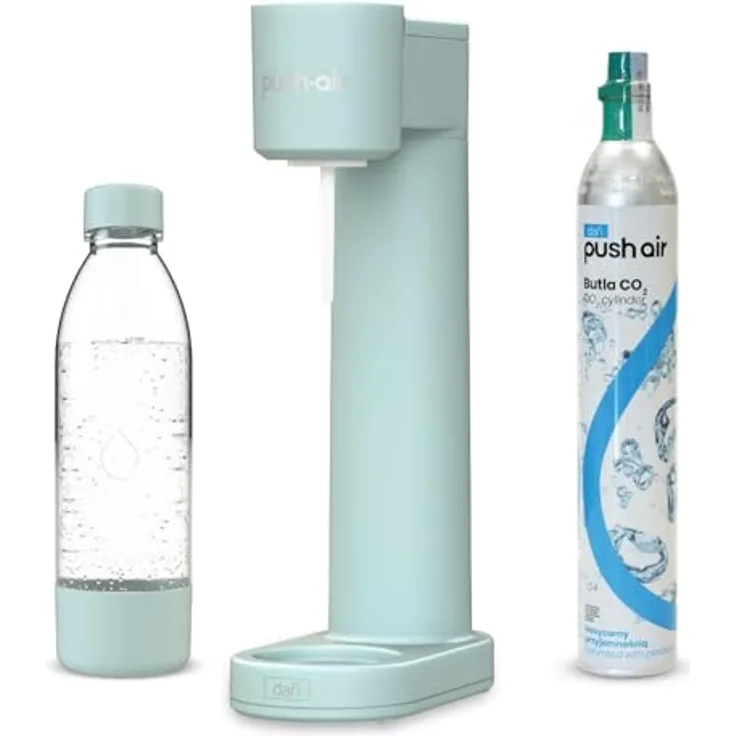 DAFI PushAir Siphon Mint, Wasser-Saturator Komplettset mit CO2 Patrone und 0,7L Flasche für prickelndes Wasser zuhause