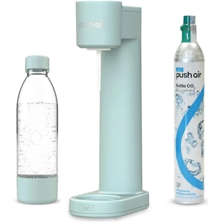 DAFI PushAir Siphon Mint, Wasser-Saturator Komplettset mit CO2 Patrone und 0,7L Flasche für prickelndes Wasser zuhause – Bild 1