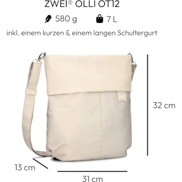 ZWEI Olli OT12, Umhängetasche aus wasserabweisendem Nylon und Kunstleder, mittelgroß, Nude, 32 x 12 x 31 cm – Bild 2